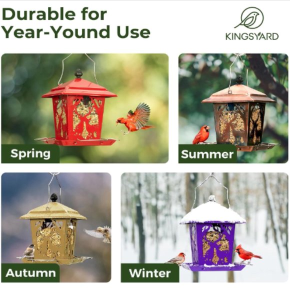 Copper Color Lantern Style Bird Feeder for Outdoors - Wild Bird Hopper Feeder - Picture 6 of 9